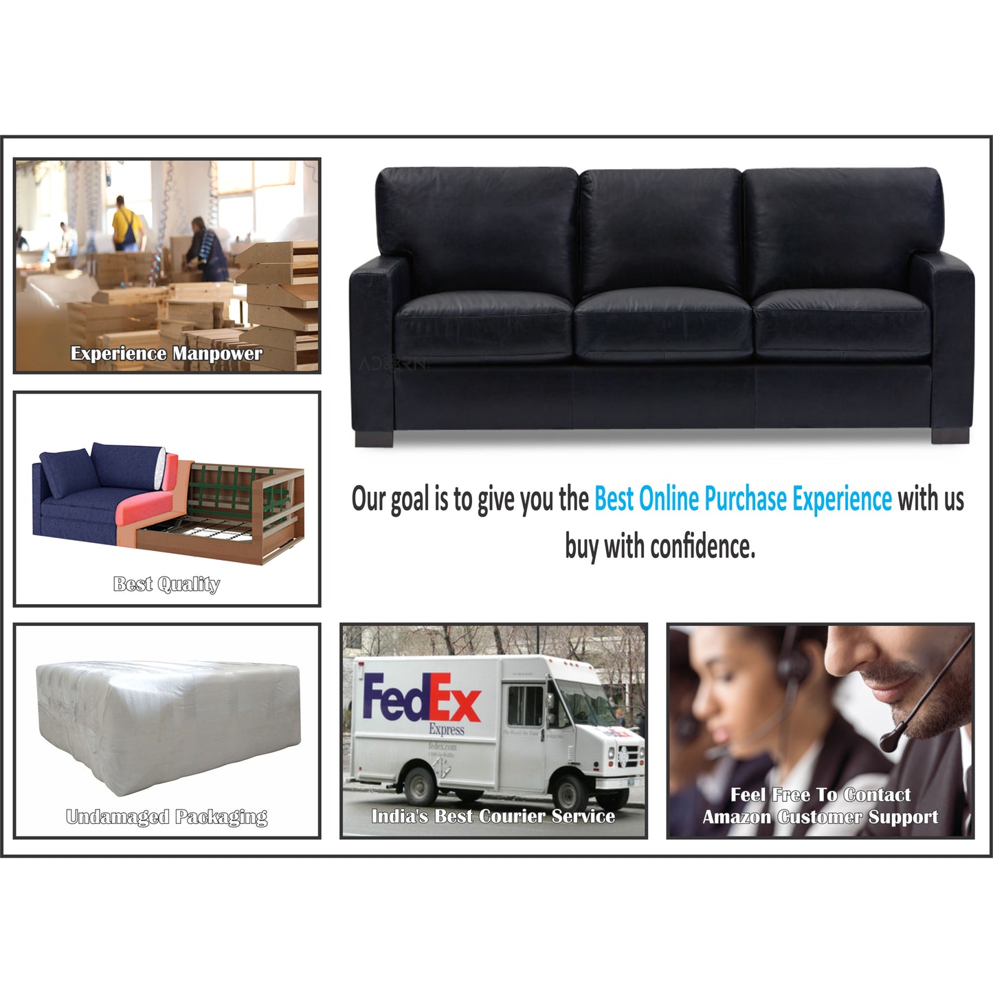 Adorn India Exclusive Rosina Leatherette 3+2 Sofa Set (Black)
