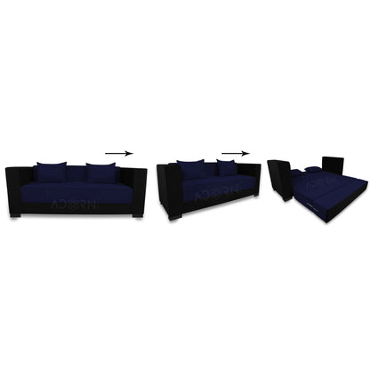 Adorn India Almond 3 Seater Sofa Cumbed (Dark Blue & Black)