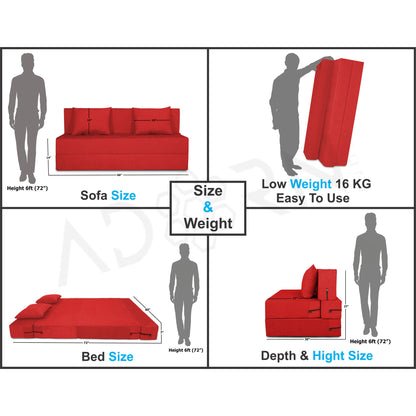 Adorn India Easy 3 Seater Sofa Cum Bed Alyn 5'x 6' (Red) (1 Year Warranty)