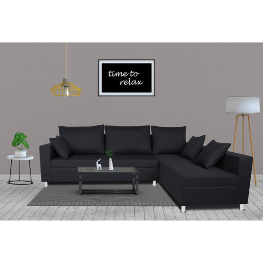 Adorn India Straight line L Shape Sofa (Black)