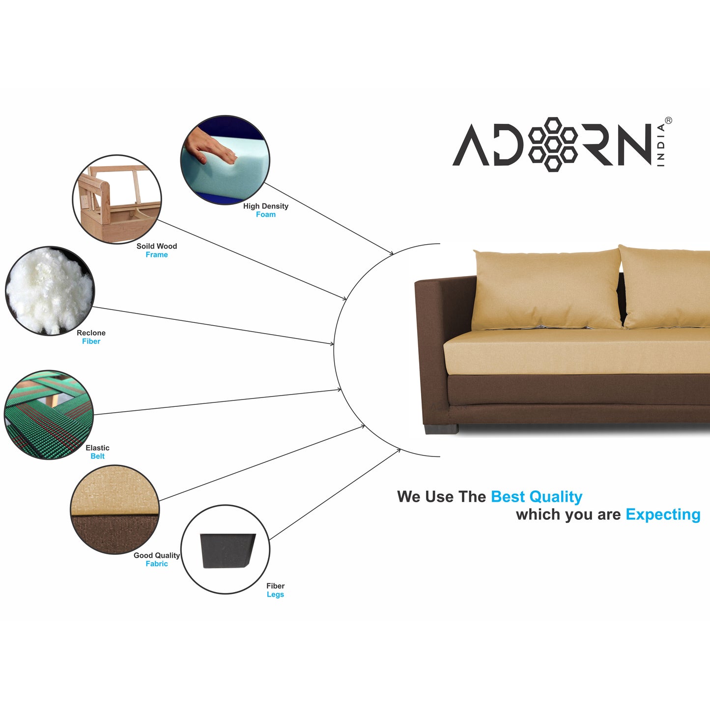 Adorn India Exclusive Two Tone Straight Line Three Seater Sofa Cum Bed (Brown & Beige)