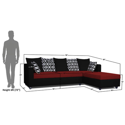 Adorn India Zink Straight line L Shape 5 Seater Sofa Rhombus Cushion(Maroon & Black), Wood, Foam