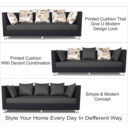 Adorn India Exclusive Two Tone Alica Three Seater Sofa (Dark Grey & Black), Wood, Foam
