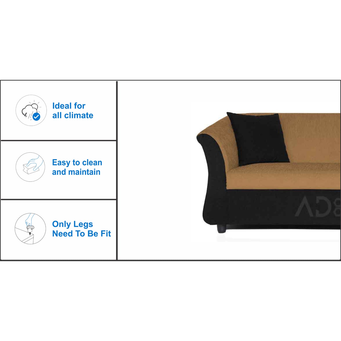 Adorn India Acura 3 Seater Sofa(Camel & Black)