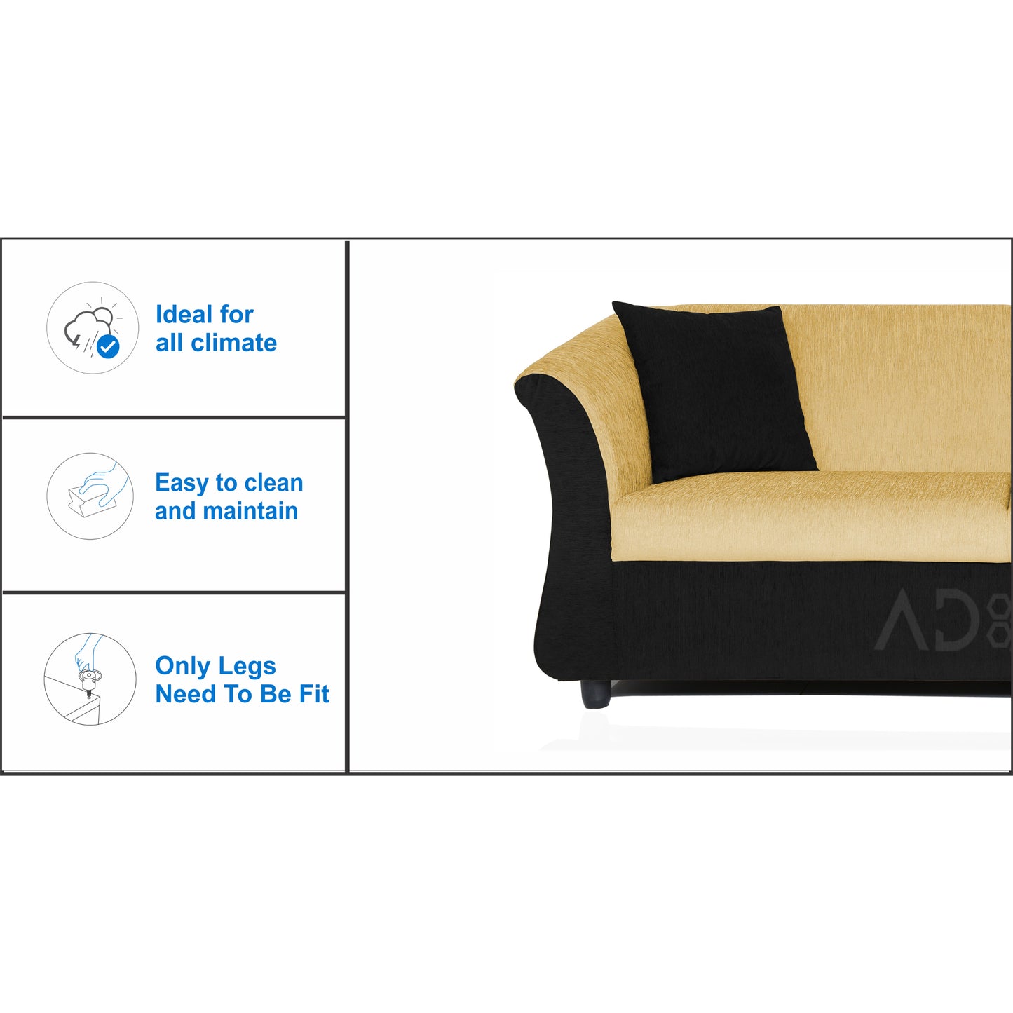 Adorn India Acura 3 Seater Sofa(Beige & Black)