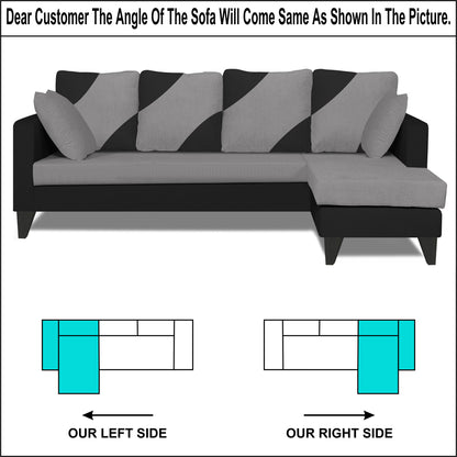Adorn India Denver L Shape 5 Seater Sofa Set RHS (Grey & Black) (3 Year Warranty)
