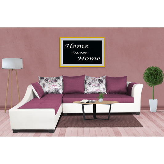 Adorn India Aliana L Shape Leatherette Fabric 6 Seater Sofa Set LHS (Dark Purple & White) (3 Year Warranty)