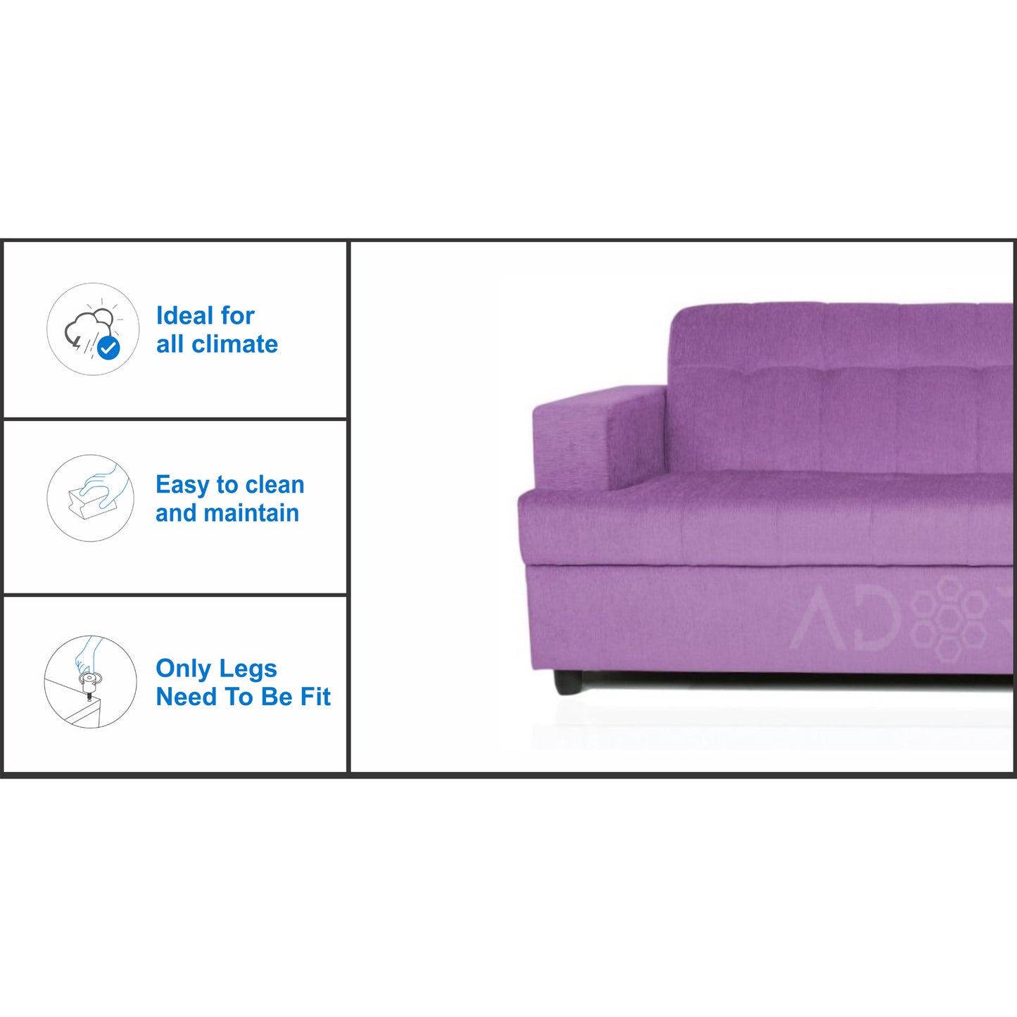 Adorn India Aleena 3 Seater Sofa(Light Purple)