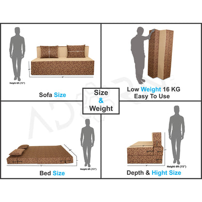 Adorn India Easy 3 Seater Sofa Cum Bed Poly Cotton (Brown & Beige) 5'X6' (1 Year Warranty)
