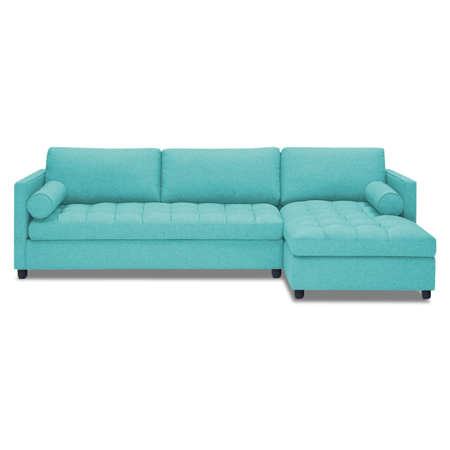 Adorn India Alexander L Shape 7 Seater Sofa Set with Ottoman Puffy RHS (Aqua Blue) (3 Year Warranty)