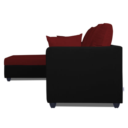 Adorn India Zink Straight line L Shape 5 Seater Sofa Plain Cushion (Left Side Handle)(Maroon & Black)