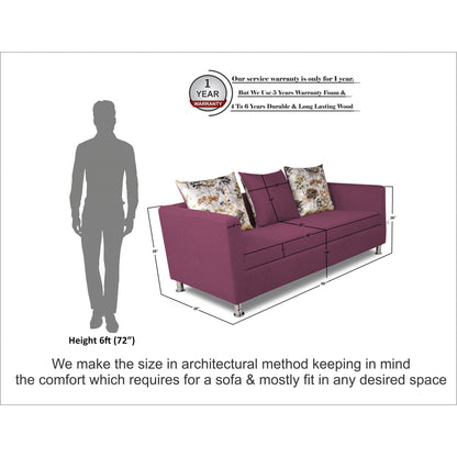 Adorn India Alita 3 Seater Compact Sofa (Light Purple, wood)