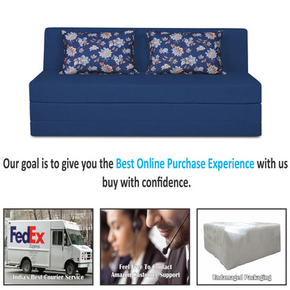 Adorn India Easy Highback Three Seater Sofa Cum Bed Floral 6' x 6' (Blue) (1 Year Warranty)