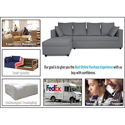 Adorn India Zink Straight line L Shape 6 Seater Sofa Plain Cushion (Left Side Handle)(Grey)