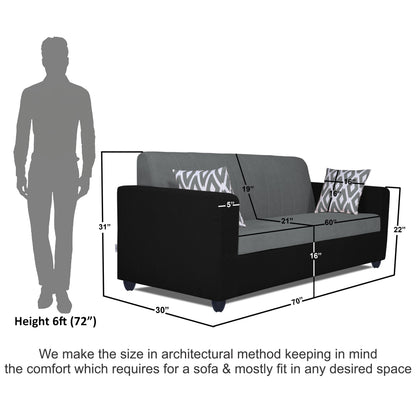 Adorn India Rio Highback 3 Seater Sofa(Black & Grey) (3 Year Warranty)