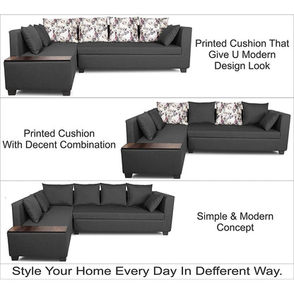 Adorn India Mclain L Shape 6 Seater Sofa (Left Side Handle)(Dark Grey)