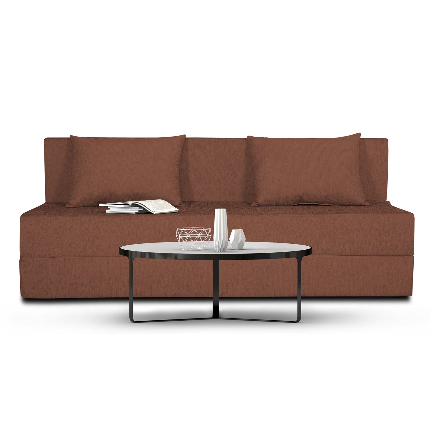 Adorn India Easy 4 Seater Sofa Cum Bed Alyn 6'x 6' (Brown) (1 Year Warranty)