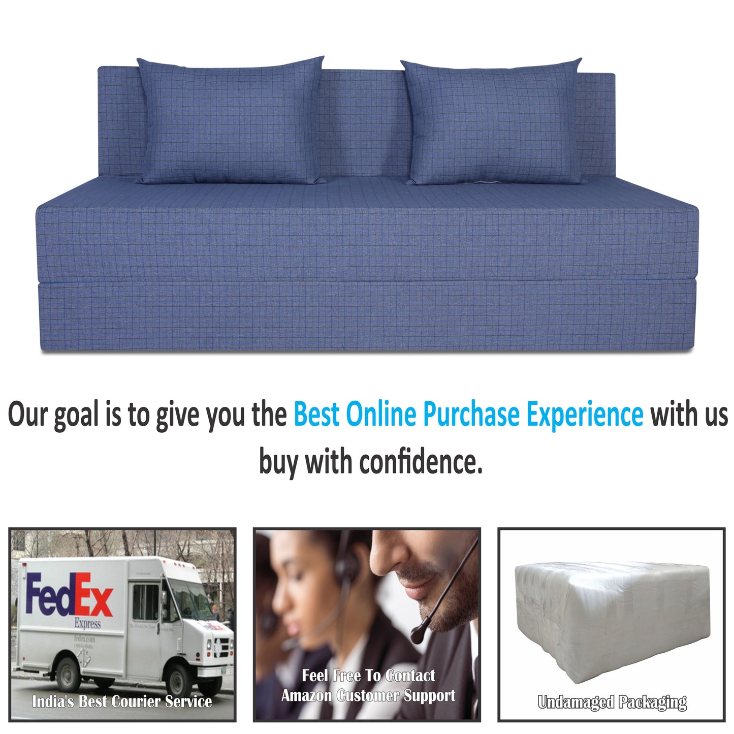 Adorn India Easy 3 Seater Sofa Cum Bed Checks Design 6' x 6' (Grey)