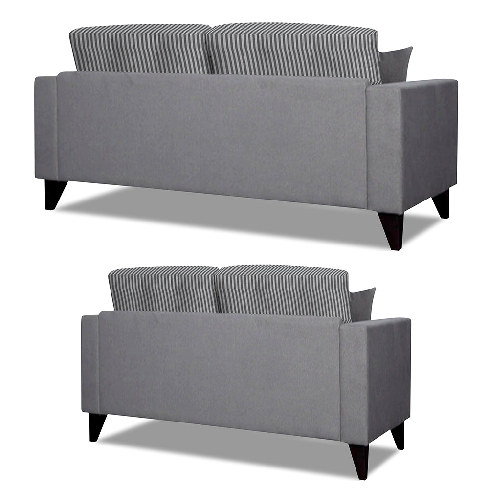 Adorn India Hector Stripes 3+2 5 Seater Sofa Set (Grey) Martin Plus (3 Year Warranty)