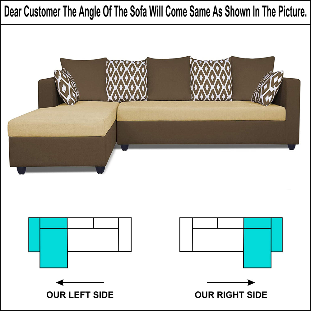 Adorn India Zink Straight line L Shape 6 Seater Sofa Rhombus Cushion (Left Side Handle)(Brown & Beige)
