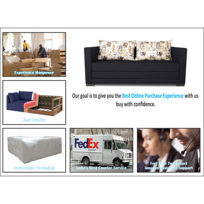 Adorn India Straight line 3 Seater Sofa Cum Bed (Black), Wood, Foam