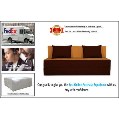 Adorn India Easy 3 Seater Sofa Cum Bed (2 Years Warrenty Quality Foam)-Perfect for Seat & Sleep Washeble Polyster Fabric Cover (Camel & Brown) 5'x6'.Pillows Free (1 Year Warranty)