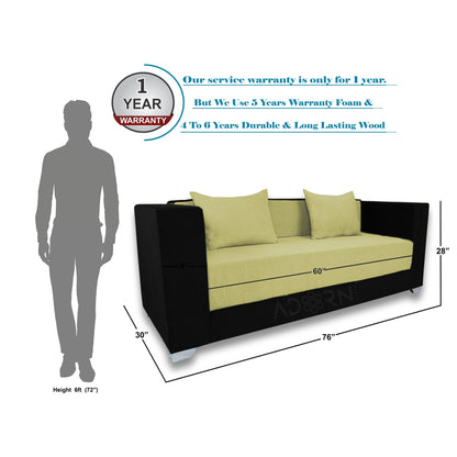 Adorn India Almond 3 Seater Sofa cumbed(Green & Black)