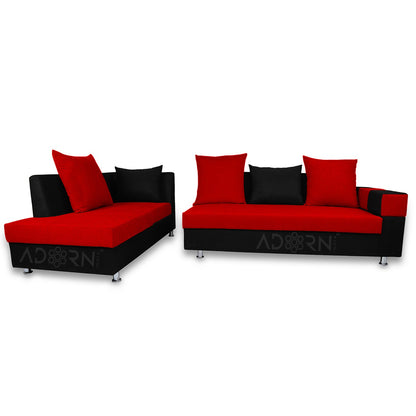 Adorn India Adillac 5 Seater Corner Sofa(Left Side Handle)(Red) d & Black)