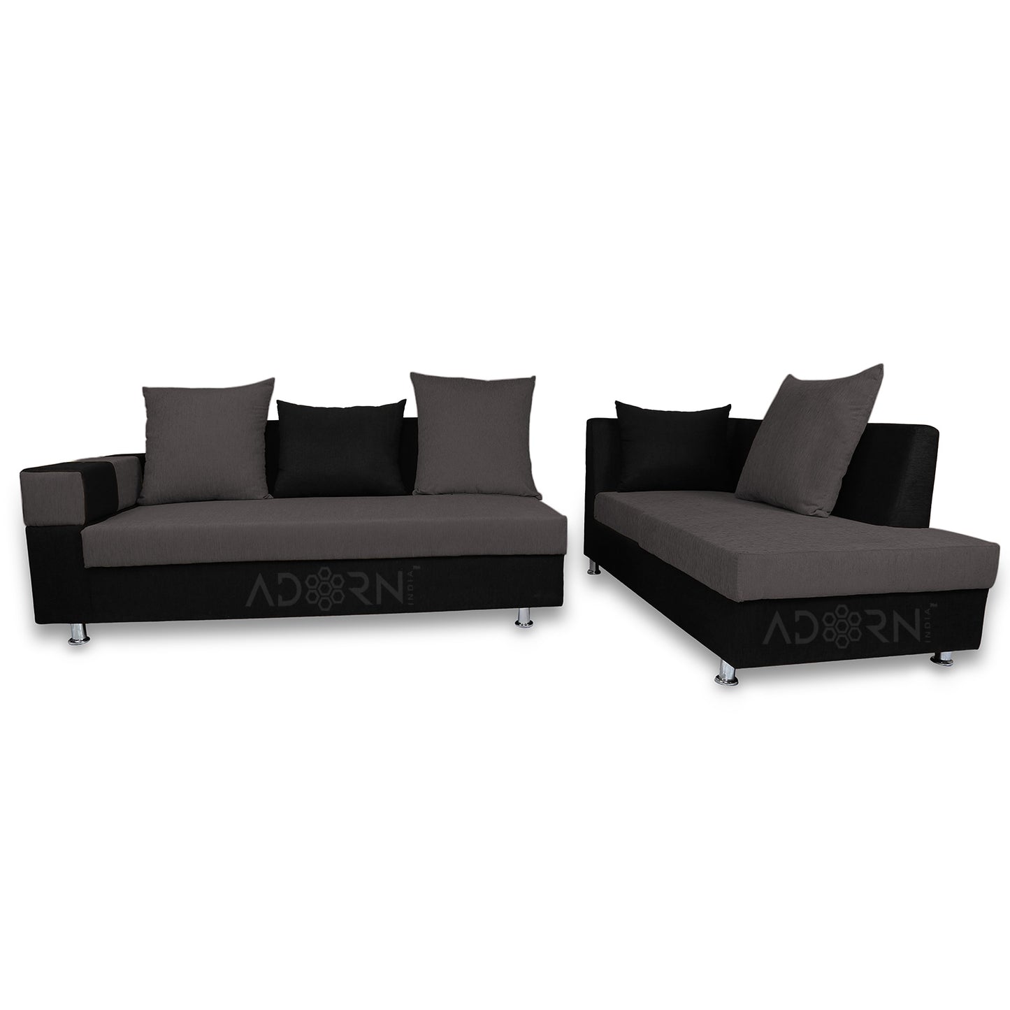 Adorn India adillac 5 Seater Corner Sofa (Right Side, Grey & Black)