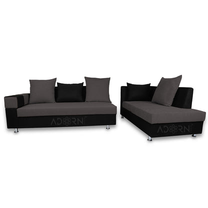 Adorn India adillac 5 Seater Corner Sofa (Right Side, Grey & Black)