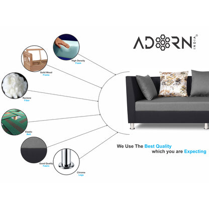 Adorn India Exclusive Two Tone Alica 3-1-1 Five Seater Sofa Set (Wood & Fabric, Light Grey & Black)