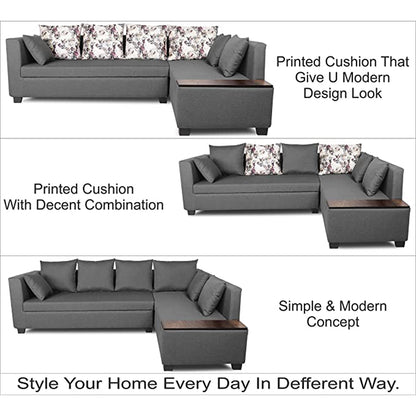 Adorn India Mclain L Shape 6 Seater Sofa (Light Grey)