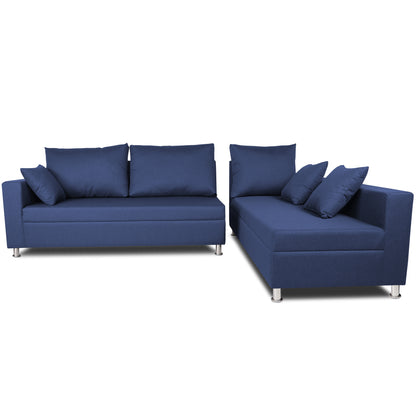 Adorn India Straight line L Shape Sofa (Blue)