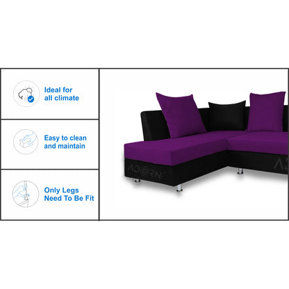 Adorn India Adillac 6 Seater Corner Sofa(Left Side Handle)(Dark Purple & Black)