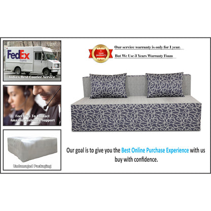 Adorn India Easy Three Seater Sofa Cum Bed Poly Cotton (Blue & Grey) (6' x 6')