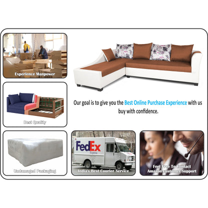Adorn India Aliana L Shape Leatherette Fabric 6 Seater Sofa Set LHS (Rust & White) (3 Year Warranty)