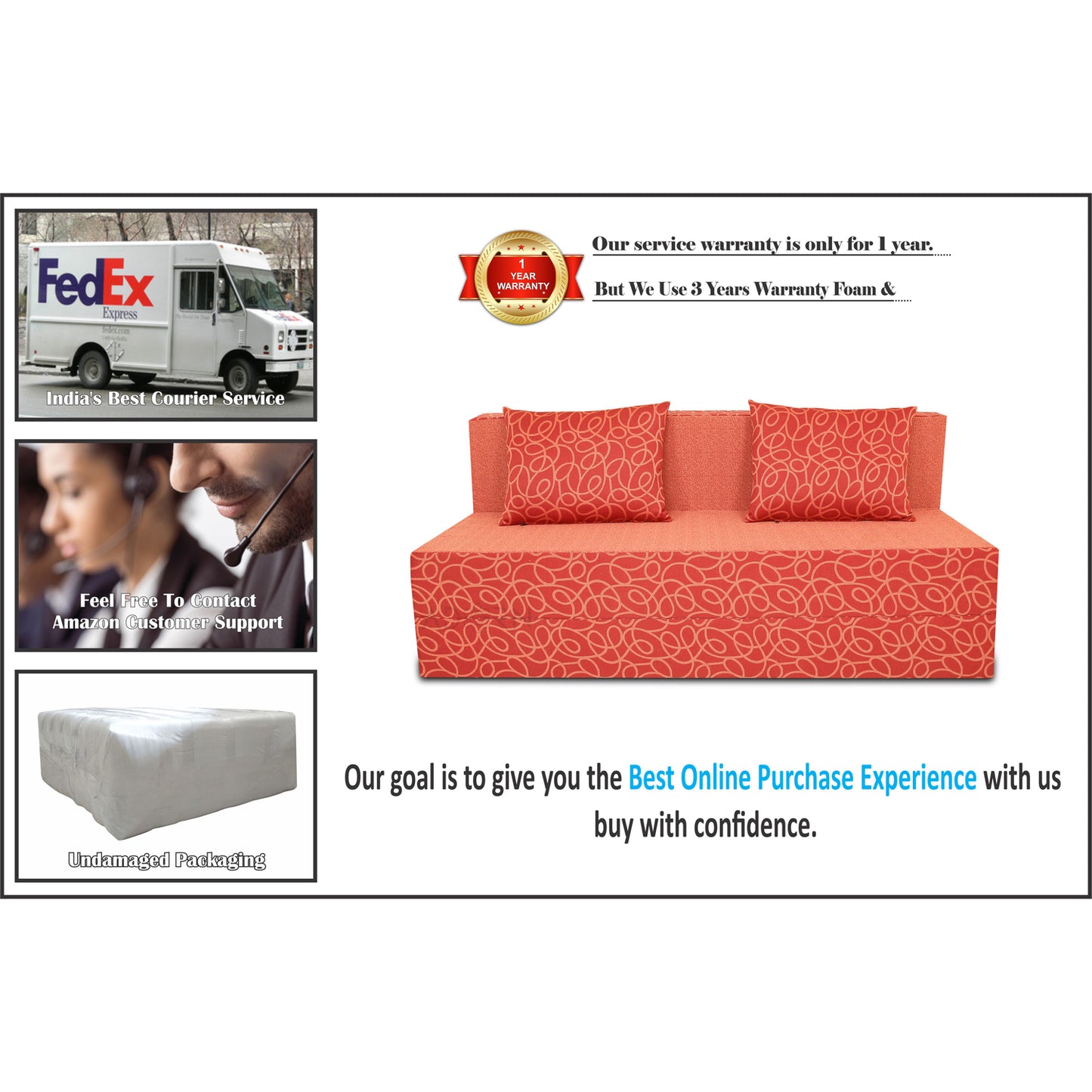 Adorn India Easy Three Seater Sofa Cum Bed Poly Cotton (Red) 5'X6'