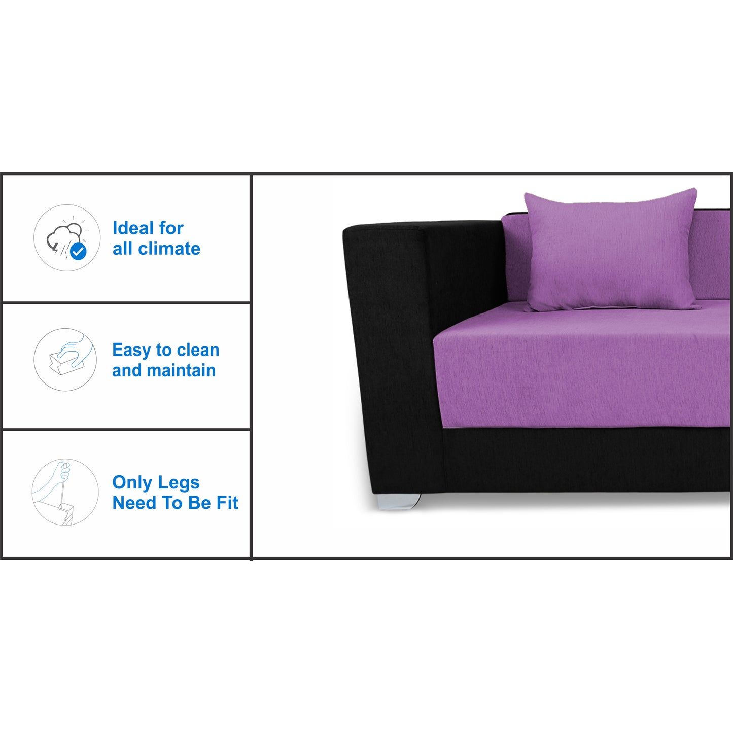 Adorn India Almond 3 Seater Sofa cumbed(Light Purple & Black)