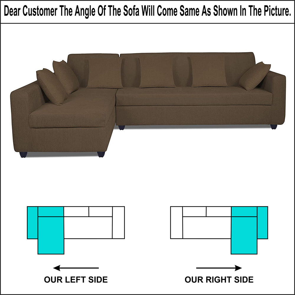 Adorn India Rio Decent L Shape 6 Seater Corner Sofa Set Left Side Handle (Brown) (3 Year Warranty)