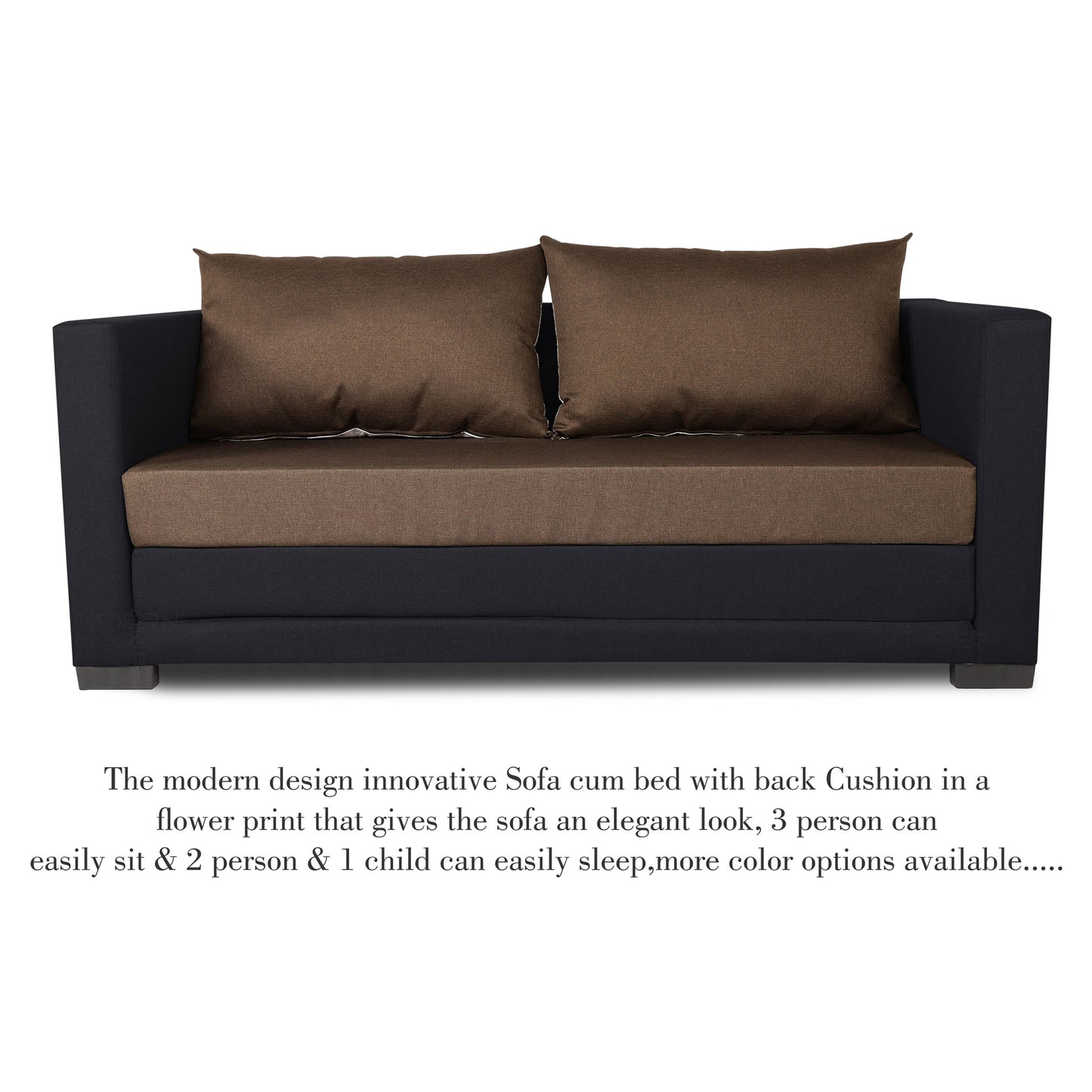 Adorn India Exclusive Two Tone Straight Line Three Seater Sofa Cum Bed (Camel & Black), Wood, Foam