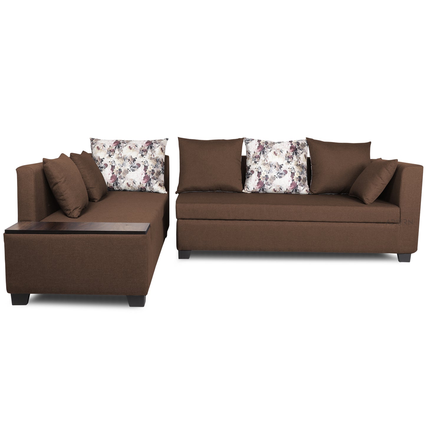 Adorn India Mclain L Shape 6 Seater Sofa (Left Side Handle)(Brown)