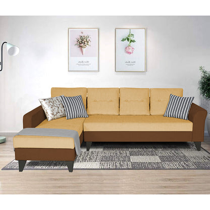 Adorn India Maddox Plain Two Tone L Shape 6 Seater Sofa Set LHS (Brown & Beige) (3 Year Warranty)