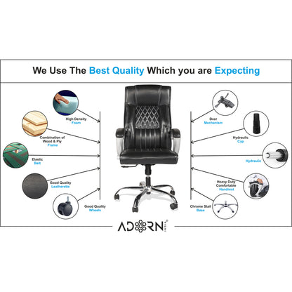 Adorn India Oxford,High-Back Leatherette Executive Office Ergonomic Chair (Black)
