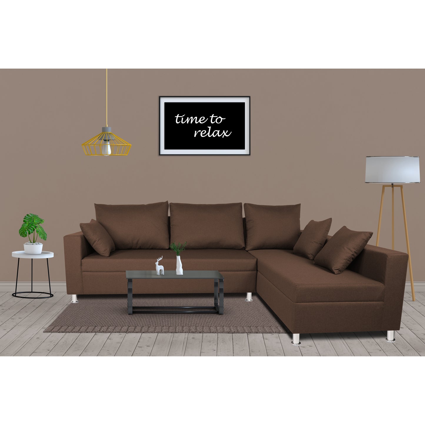 Adorn India Straight line L Sal Shape Sectional Sofa (Brown)