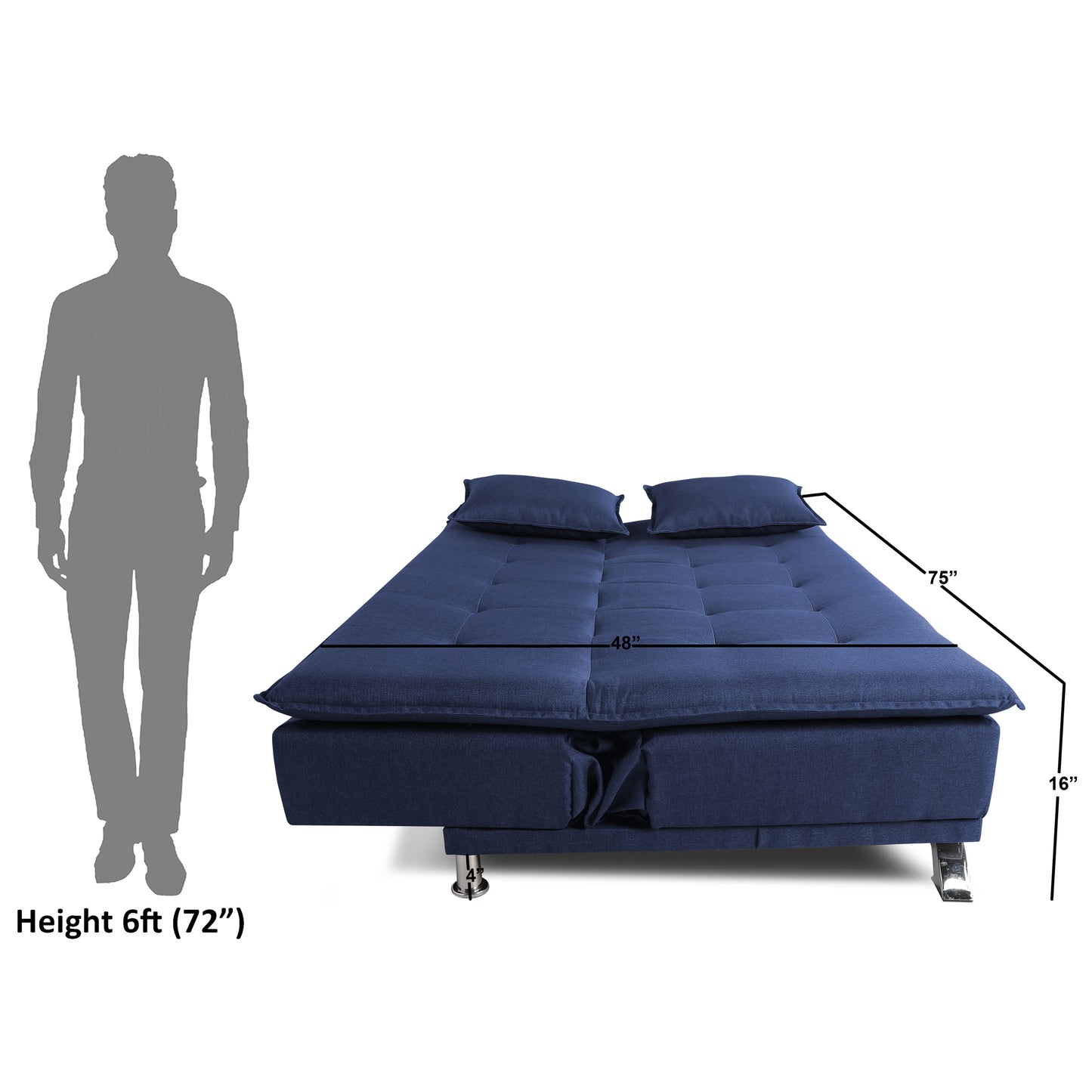 Adorn India Arden 4 Seater Sofa Cum Bed 4 x 6 (Blue) (3 Year Warranty)