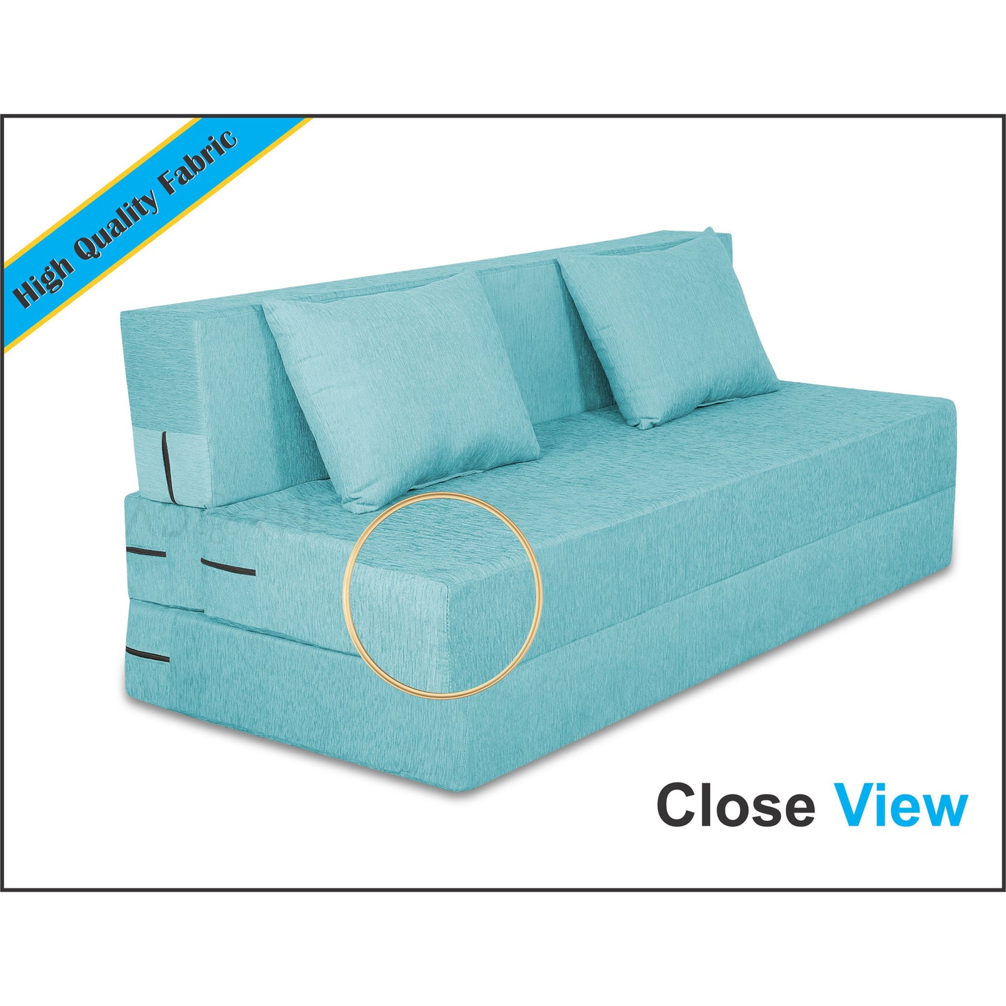 Adorn India Easy Three Seater Sofa Cum Bed Alyn 6'x 6' (Aqua Blue)