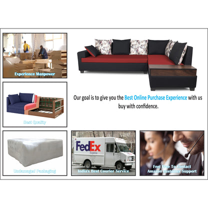 Adorn India Orlando Fabric L Shape Sofa (Black) ack and Maroon