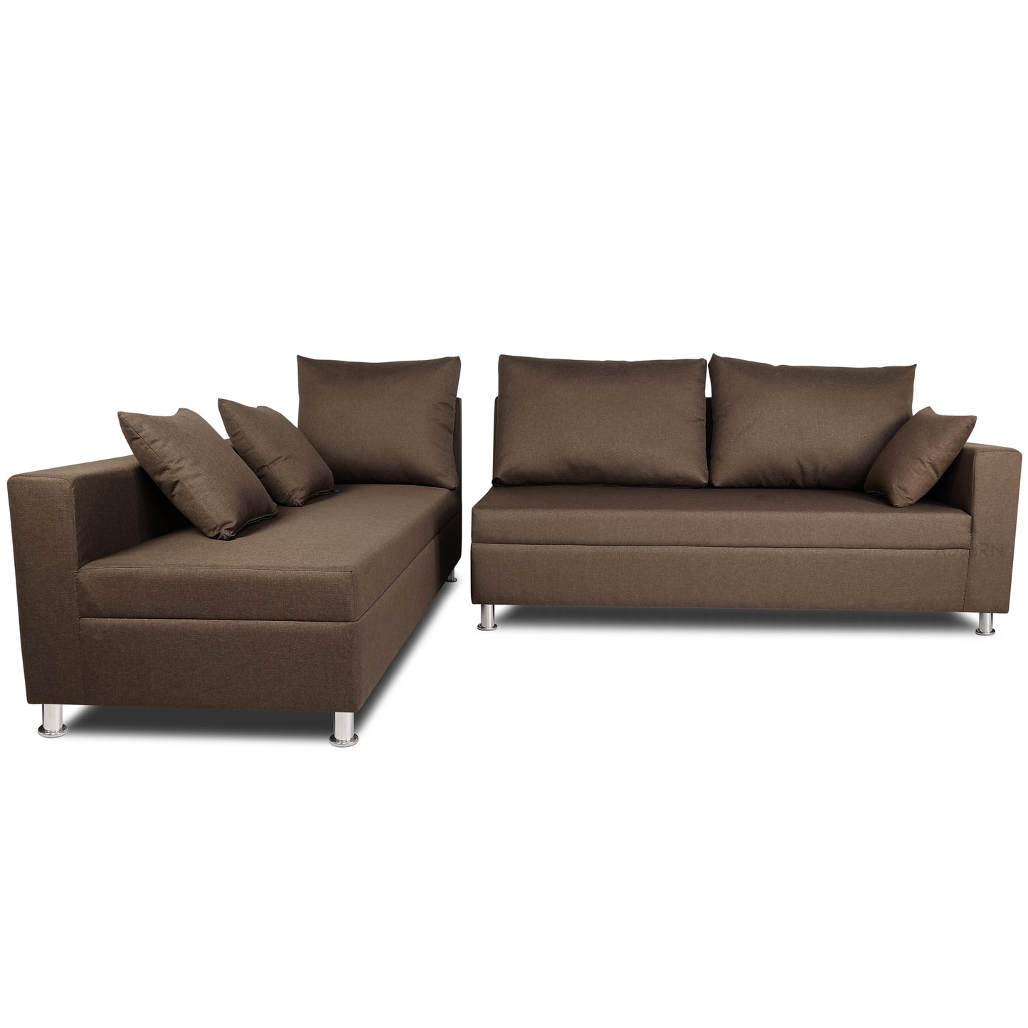 Adorn India Straight Line L Shape 5 Seater Sofa Set Left Side Handle (Camel)