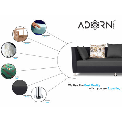 Adorn India Exclusive Two Tone Alica Three Seater Sofa (Dark Grey & Black), Wood, Foam