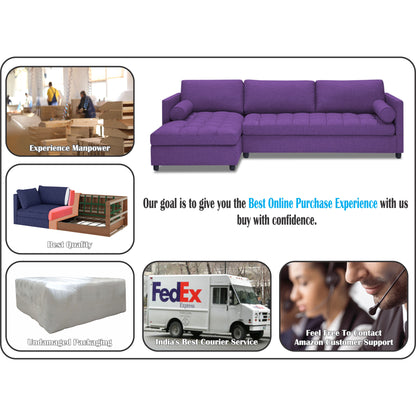 Adorn India Alexander L Shape 7 Seater Sofa Set with Ottoman Puffy LHS (Purple) (3 Year Warranty)